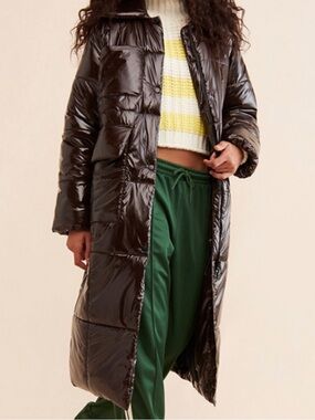 Baum und pferdgarten Long Gloss Quilted Puffer Coat in Dark Brown
